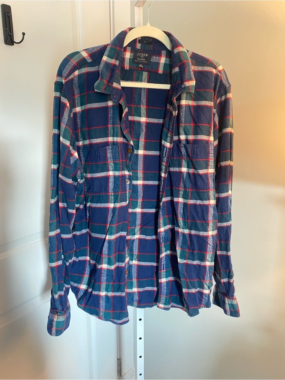 J. Crew Navy, Green & White Plaid Button-Down Shirt XL